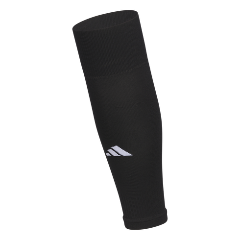 Black Adidas shin guard sleeve featuring a white 3-bar logo and ribbed cuffs.