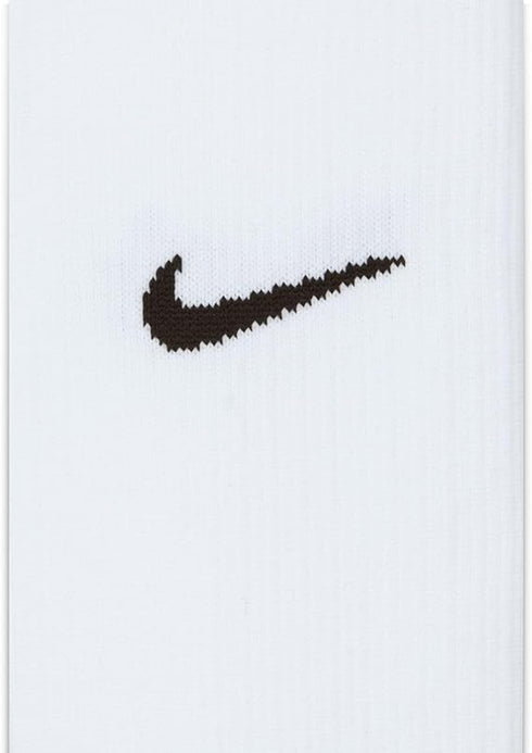 Black Nike swoosh logo embroidered on white ribbed fabric.