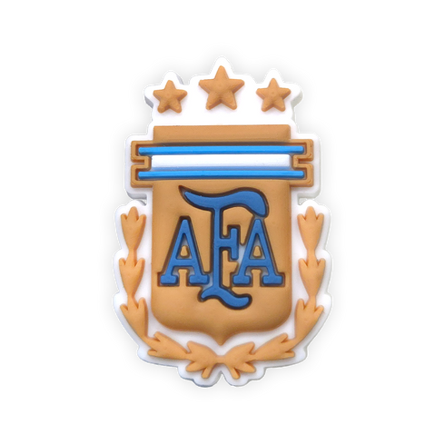 A rubber charm of the Argentina National Football Team (AFA) logo featuring three stars, blue and white stripes, AFA initials, and a laurel wreath.