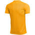 Back view of a bright yellow short-sleeved athletic t-shirt featuring a mesh-textured fabric on the back for breathability.