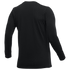 Back view of a plain black long-sleeved shirt with ribbed cuffs and a crew neckline against a white background.