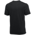 Rear view of a solid black short-sleeved crew neck t-shirt.