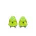 Back view of a pair of bright neon yellow soccer cleats with orange accents, isolated on a black background.