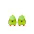 Rear view of a pair of lime green soccer cleats with orange studs and accents, against a black background.