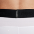 Close-up of a black Nike Pro elastic waistband on white mesh performance shorts.
