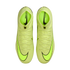 Top-down view of neon yellow Nike Mercurial soccer cleats on a black background.