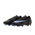 A pair of black Nike Air Zoom Mercurial Vapor soccer cleats with light blue accents on a black background.