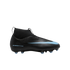 Black Nike Air Zoom soccer cleat with a light blue swoosh and high-top collar, shown in profile against a black background.
