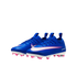 A pair of blue Nike Mercurial Air Zoom soccer cleats with pink and white accents, shown against a solid black background.