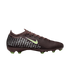 Side view of a burgundy low-cut Nike soccer cleat featuring silver textured accents on the heel, a lime green swoosh, and lime green studs against a black background.