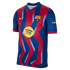 FC Barcelona Nike soccer jersey featuring red and blue jagged vertical stripes, the club crest, and yellow Nike and Spotify logos.