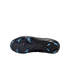Underside of a black Nike soccer cleat with light blue studs, displayed horizontally on a solid black background.
