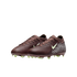 A pair of maroon Nike soccer cleats with white dots on the heel, a pale green swoosh, and matching studs, displayed against a black background.