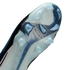 Close-up of the bottom of a Nike soccer cleat with a translucent sole, blue and white studs, and "NIKE CYCLONE 360" text.