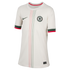 A white Nike Chelsea FC football jersey featuring vertical red and green pinstripes, the club crest, and matching sleeve cuffs.