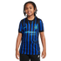 Smiling child with braided hair wearing an Inter Milan blue and black striped soccer jersey with a Betsson logo and Nike swoosh, against a white background.