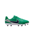 Side profile of a vibrant green Nike soccer cleat with a white sole and dark blue swoosh.