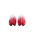 Back view of two Nike Mercurial soccer cleats featuring a white-to-pink gradient upper, yellow heel swooshes, and red studs.