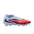A light blue and bright red Nike soccer cleat with a sock-like collar, shown in profile against a black background.