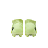 Rear view of a pair of neon yellow high-top soccer cleats against a black background.