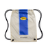 Off-white Nike Phantom drawstring bag featuring a central blue stripe with a yellow logo and "PHANTOM" text at the bottom.