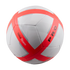 White and bright orange Nike Futsal Pro soccer ball with gray geometric accents against a black background.