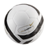 A white Nike Legacy Elite soccer ball with black angular panels and a gold swoosh logo.