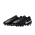 Pair of black Nike soccer cleats with a light blue swoosh logo, shown against a solid black background.