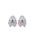 Two white soccer cleats seen from the back, featuring a "Maestro" logo on the heel and colorful pink and purple accents. Set against a solid black background.