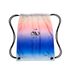 Nike United drawstring bag featuring a peach, purple, and blue color gradient. A black Nike United logo and text are centered on the front.