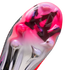 Close-up of a pink and silver Nike soccer cleat soleplate, featuring "NIKE CYCLONE 360" branding and various traction studs.