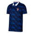 A blue France national soccer jersey featuring a white polo collar, gold crest and Nike logo, and a repeating diagonal line pattern.