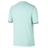 Back view of a light blue ribbed jersey with red, white, and blue striped cuffs, gold piping, and "AERO-FIT" branding on a black background.