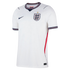 White Nike England national football team home jersey with the Three Lions crest and a gold star. Features navy and red trim on the collar and cuffs, and a red vertical side stripe.