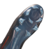 A close-up view of the semi-transparent blue soleplate of a black Nike soccer cleat, featuring the "NIKE CYCLONE 360" traction pattern and stud configuration.