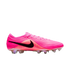 A vibrant pink Nike soccer cleat featuring a black swoosh and wavy textured upper, shown in profile against a plain white background.