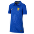 A blue short-sleeved Chelsea FC soccer jersey by Nike with a yellow lion crest, Nike swoosh, and a large embossed team logo on the front.