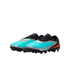 Teal and black Nike Phantom Venom soccer cleats with silver and orange accents, set against a black background.