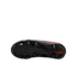 The bottom view of a black Nike soccer cleat showing the soleplate with a red swoosh and "NIKE CYCLONE 360" branding.
