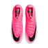 Top-down view of bright pink Nike Mercurial Vapor soccer cleats with black Nike swooshes and pink laces on a white background.