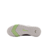 White textured outsole of a Nike turf shoe with a lime green chevron on the forefoot and a lime green swoosh in the center.