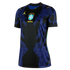 Black Brazil national team jersey with blue vertical line patterns. Features a yellow Jordan logo and the CBF crest with five stars.