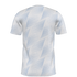 Back view of a white short-sleeved jersey featuring a wavy light blue halftone dot pattern.