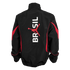 Back of a black Jordan athletic jacket with red accents. Features a large white vertical "BRASIL" text overlaid with a red Jumpman logo.