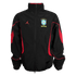 Black zip-up windbreaker jacket with red accents, featuring a red Jordan Jumpman logo and the Brazil national football team crest on the chest.