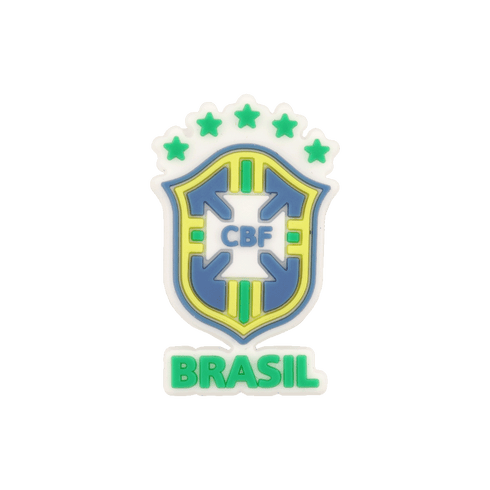Brazil national football team crest shoe charm with five green stars on top and "BRASIL" text at the bottom.