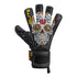 A black goalkeeper glove featuring a vibrant sugar skull design and yellow "ELITE" branding, set against a white background.