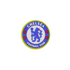 A Soccer Croc Charm featuring the Chelsea Football Club logo, with a blue lion on a white background, a blue ring with white text, and a yellow outer rim.