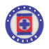 A soccer Croc charm featuring the Cruz Azul team logo, consisting of a blue cross inside a red square and white circle, bordered by a blue outer ring with white stars and "MEXICO" text.