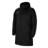 A long-length black Nike parka with a hood and a white swoosh logo on the chest.